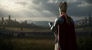 Medieval pope overseeing papal wars during territorial conflicts in Italy