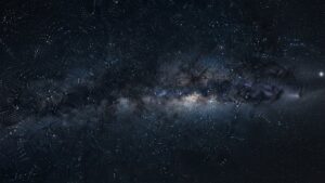 Wide view of the Milky Way galaxy in deep space, emphasizing the quiet vastness behind the Fermi Paradox and the lack of visible extraterrestrial civilizations.