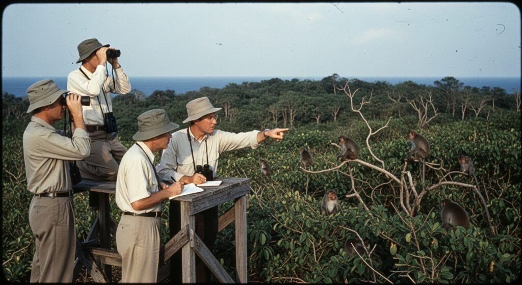 Researchers observing macaques during early studies linked to the 100th monkey effect