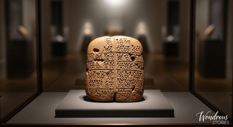 Ancient clay tablet with undeciphered symbols representing lost writing systems
