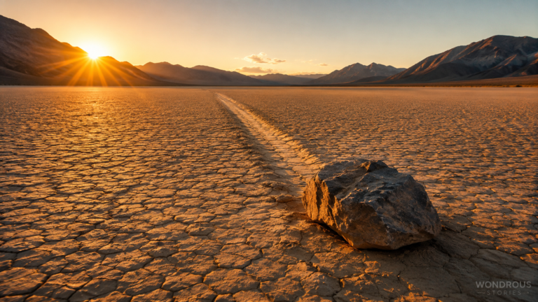 Death Valley rocks that move across Racetrack Playa leaving long trails in the dry lake bed
